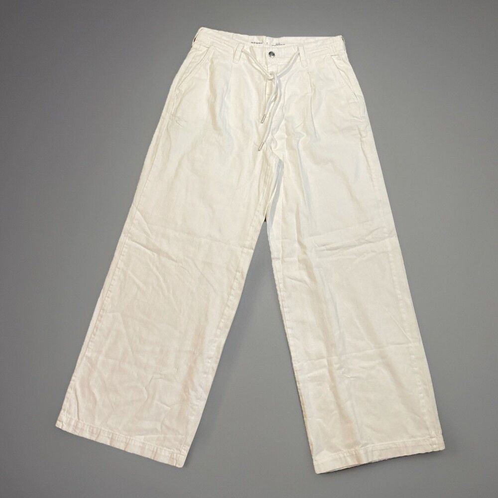 New! Old Navy Drapey Drawcord White Wide Leg Pants Womens 6 Tall High Rise